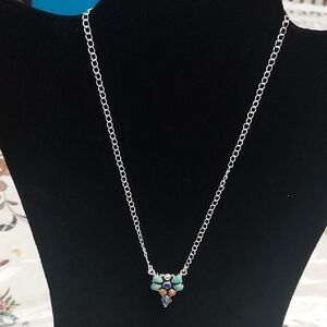 Sterling Silver Necklace Multi Gem Pendant Turqoise,Coral